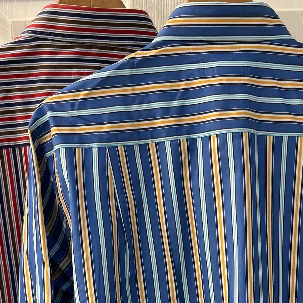 TWO Paul & Shark Yacht Club Vibrant Striped Button Down Dress Shirts Italy 43 41